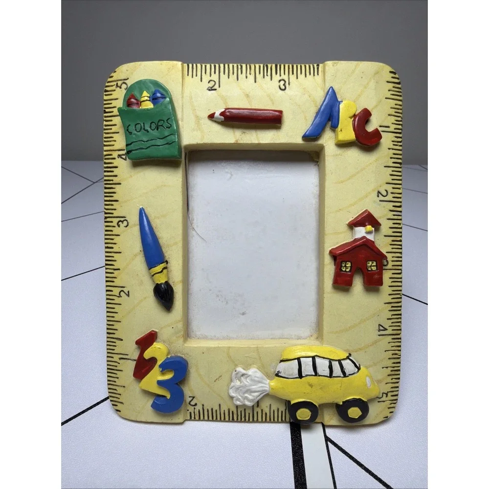 VTG 90s School Teacher Photo Picture Frame Alphabet Numbers Ruler Primary Colors
